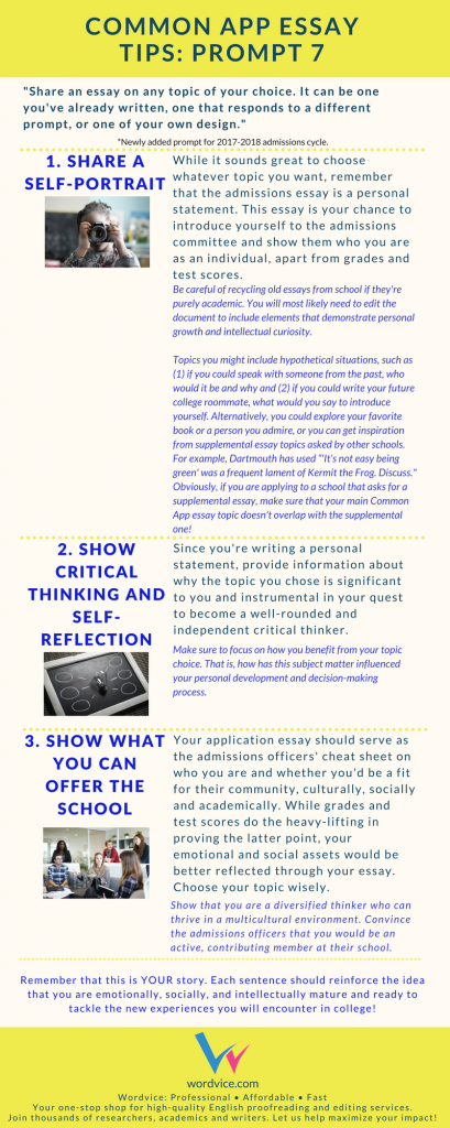 College Admissions Essay Advice: how to answer the common app "topic of your choice" essay, prompt #7